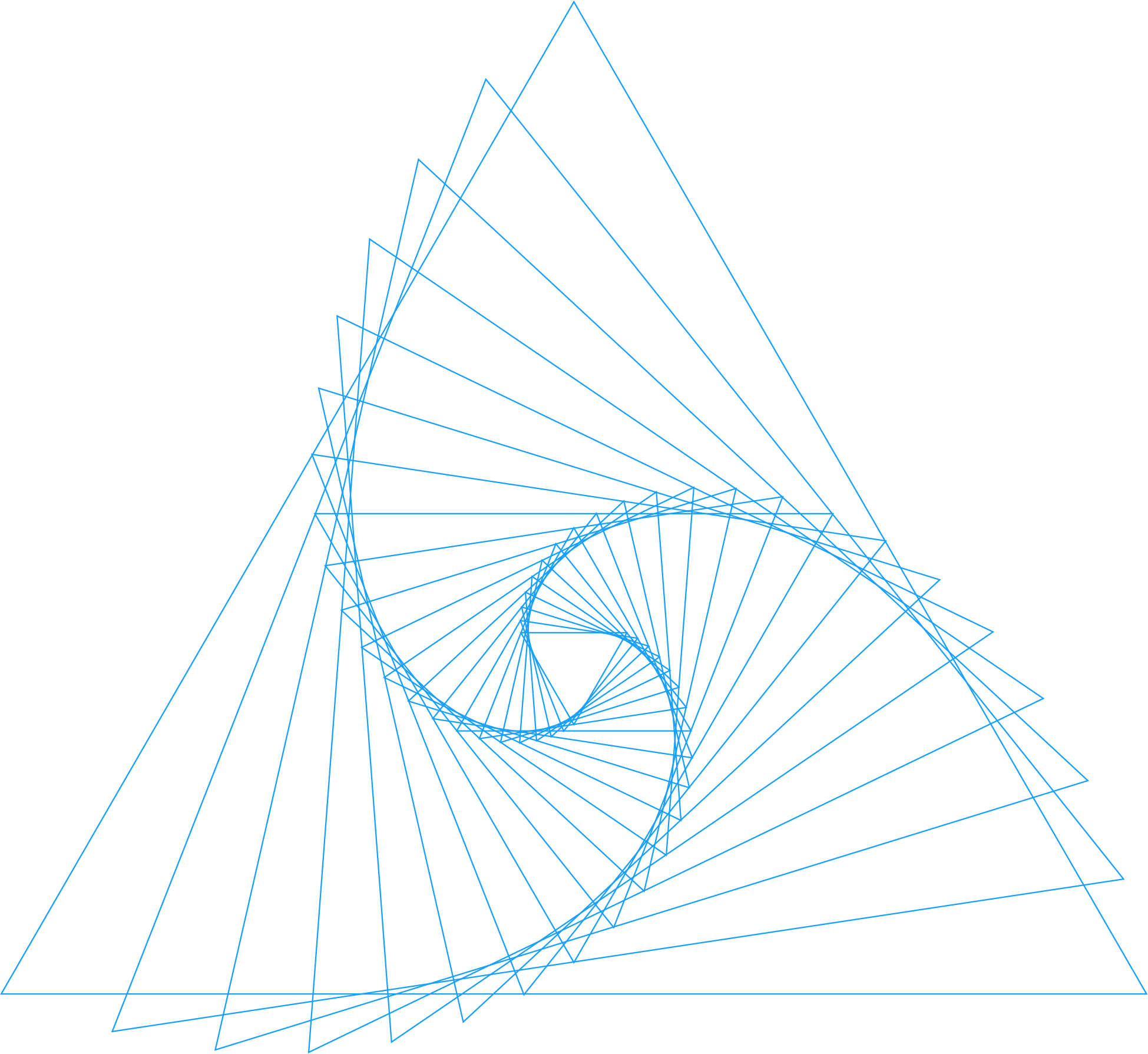 Geometric spiral design featuring blue lines on a black background.