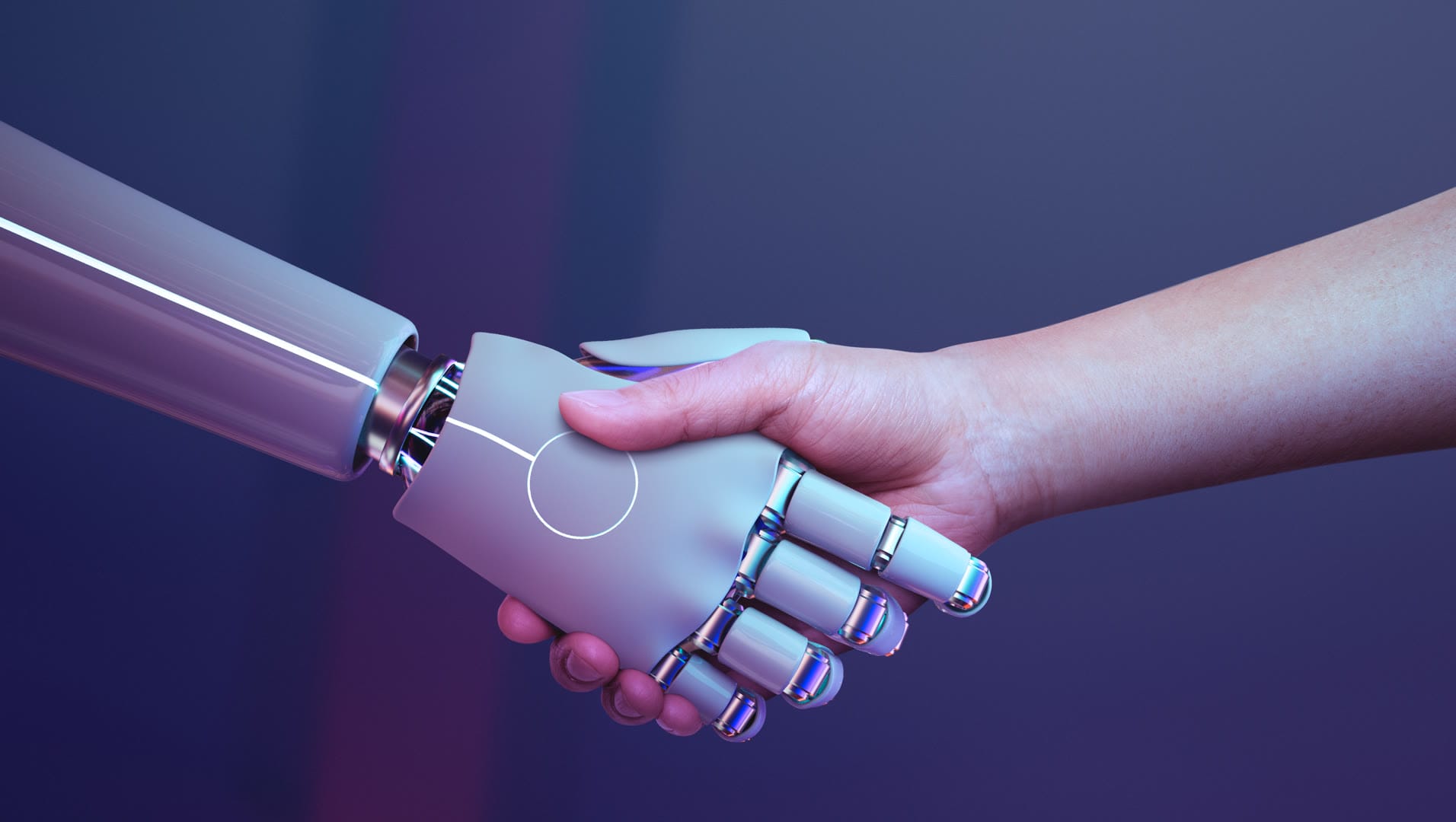 An image illustrating AI automation in a business environment, showcasing a computer screen displaying analytical graphs and a robot assisting with business processes.