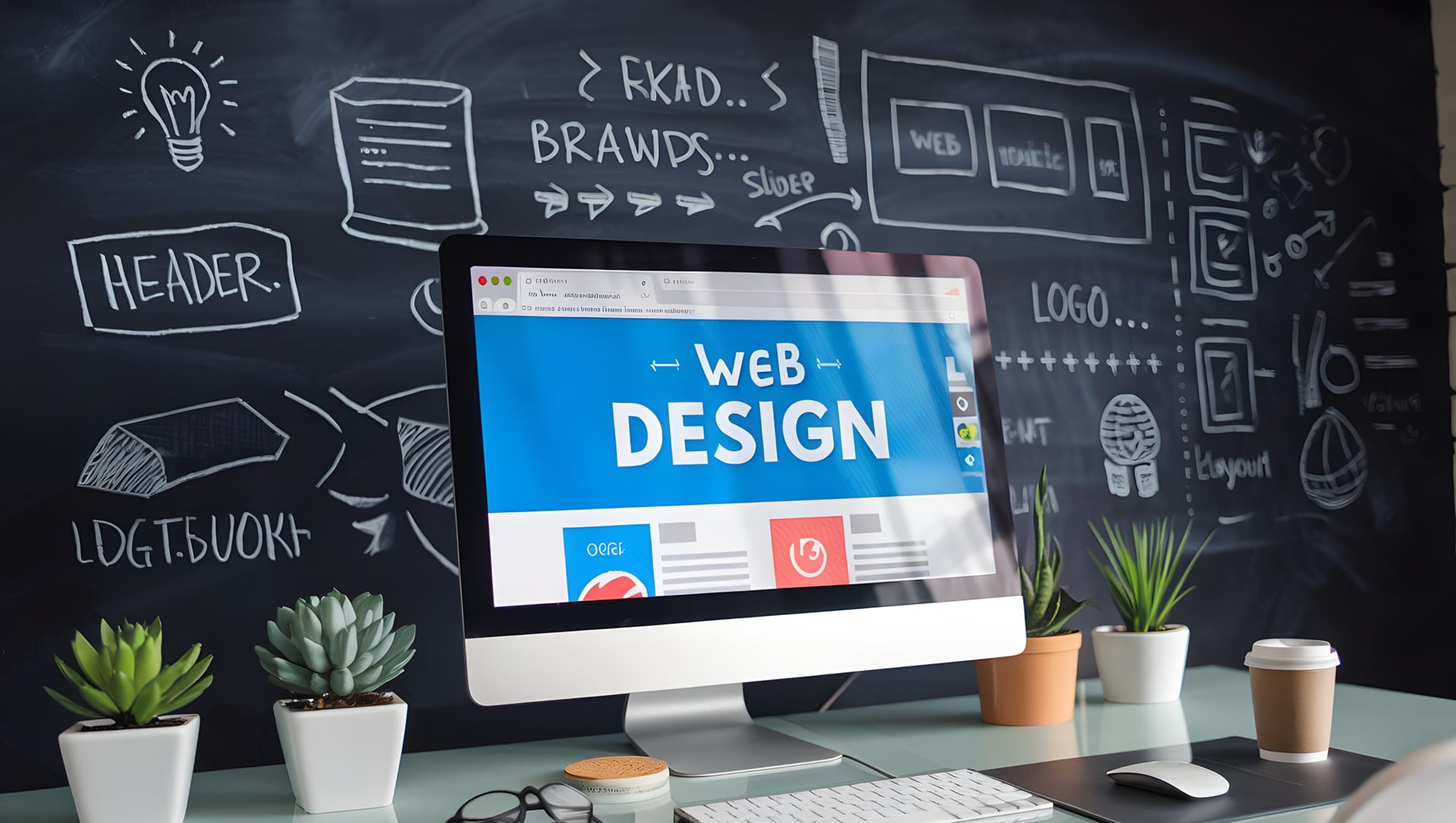 Computer screen displaying “Website Design” on a workspace in Naples, FL
