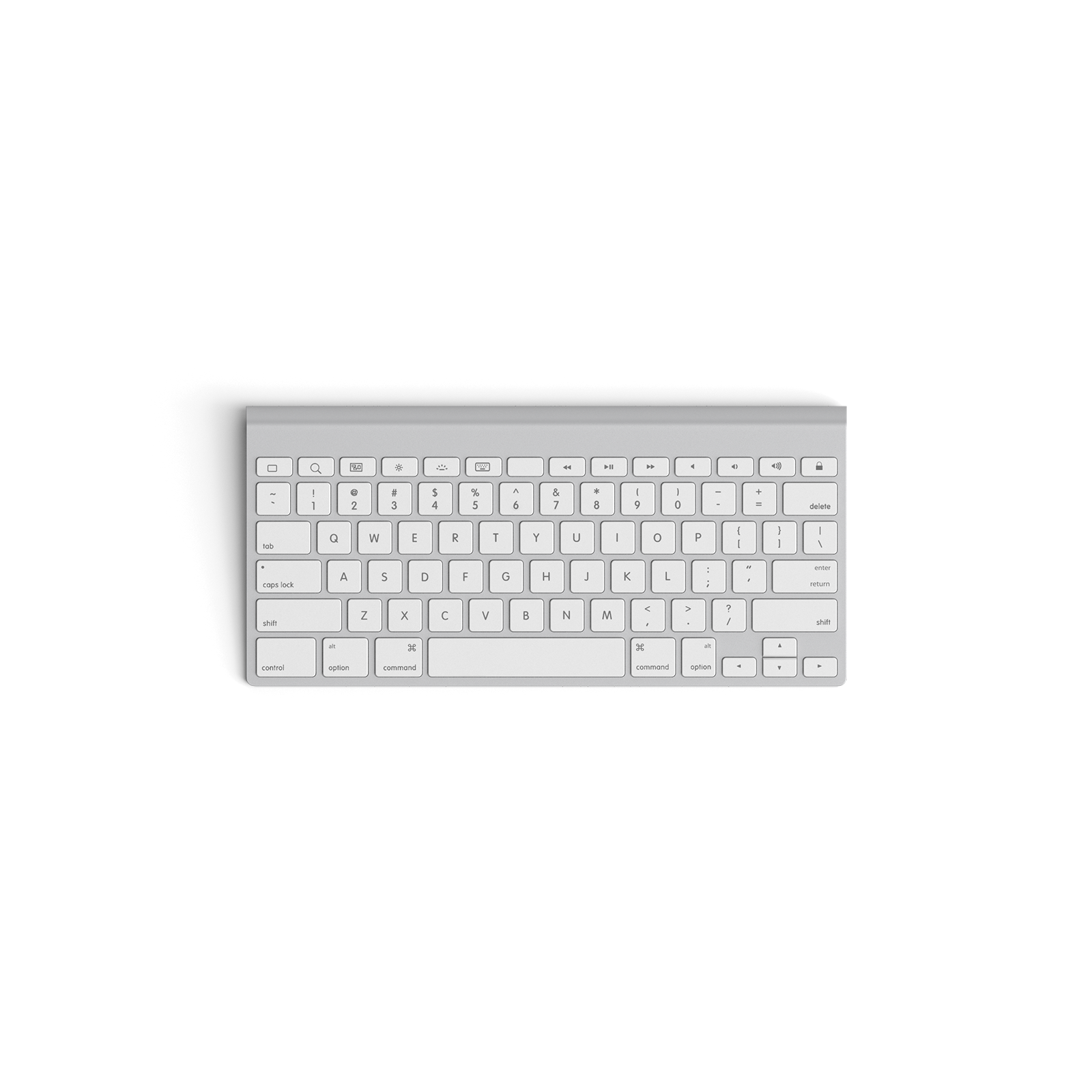 A sleek, modern keyboard with a minimalist design and white keys.
